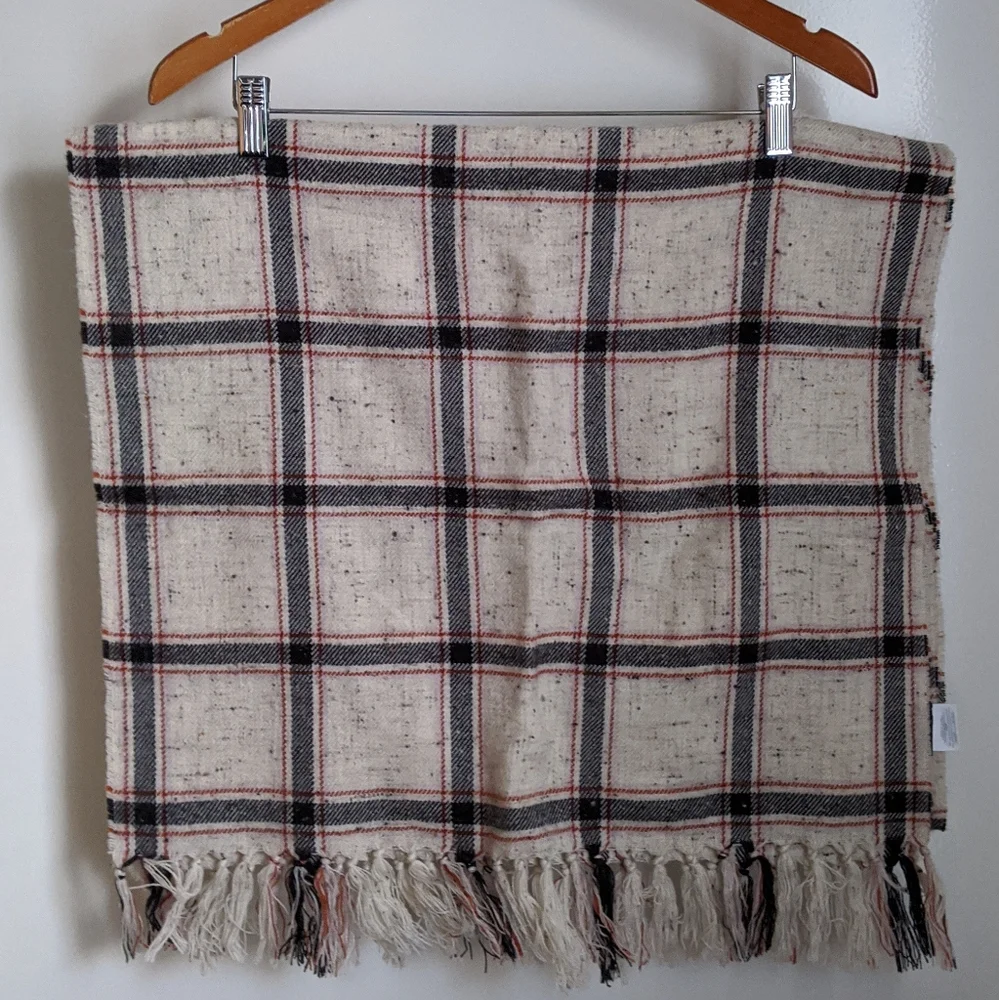 Madewell Hanstone Plaid Knotted Fringe Beige Cream Scarf - Picture 6 of 7